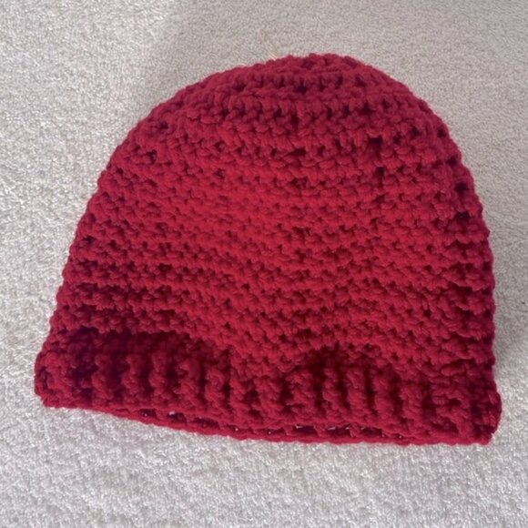 5/$25 Handmade Red Knit Crochet Toque Beanie With Pom Pom - Picture 3 of 8